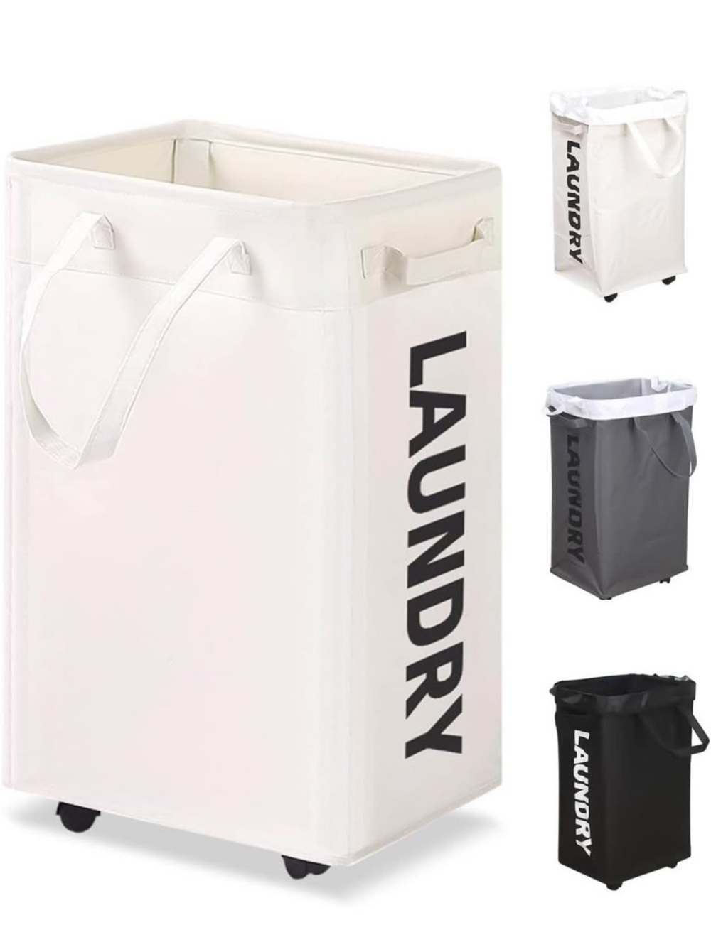 Collapsible Laundry Hamper Basket with Handles - White and Black